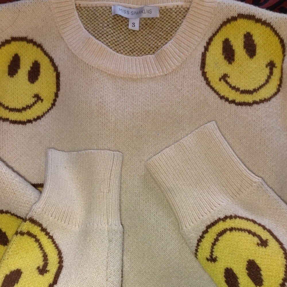 Cream Smiley Face Knit Sweater